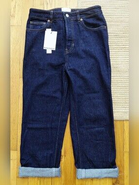 Reformation Women's Dark Indigo Cynthia High Rise Straight Relaxed Jeans